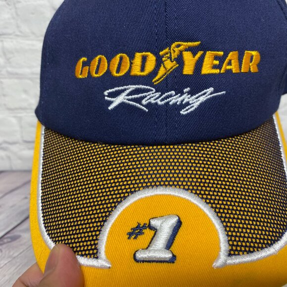 Goodyear Racing Hat Cap Strap Back Navy Blue Yellow K-Products Headwear Sports - Picture 6 of 8